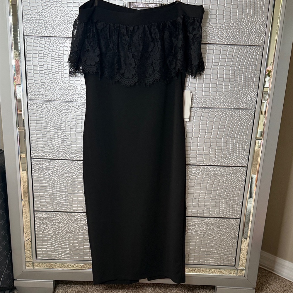 Iris Black Lace Off-Shoulder Midi Dress